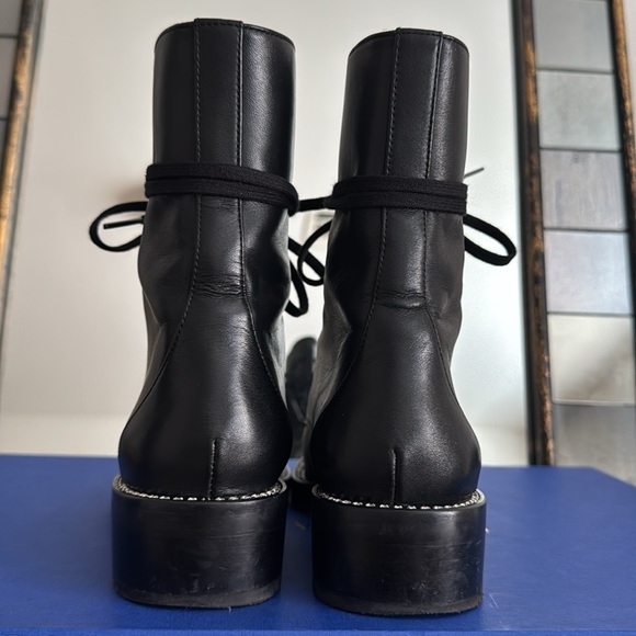 Stuart Weitzman Sondra Smooth Black Leather Combat Boots - Picture 5 of 8
